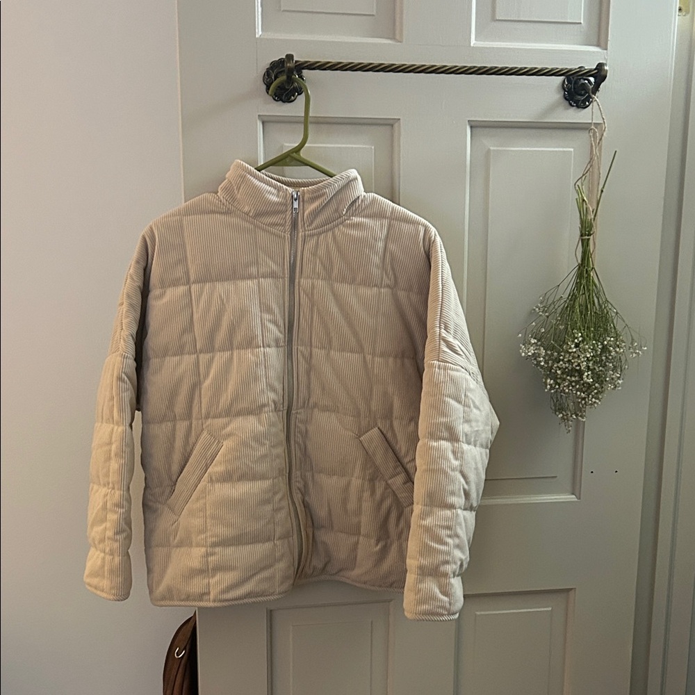 Altar'd State Cream Quilted Corduroy Puffer Jacket